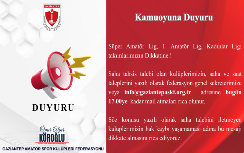 Süper Amatör Lig, 1. Amatör Lig, Kadınlar Ligi takımlarımızın Dikkatine !